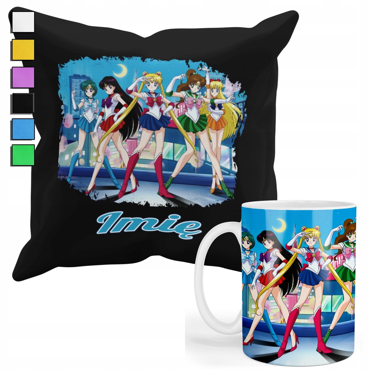 ZESTAW KUBEK + POSZEWKA Z NADRUKIEM-DLA FANA SAILOR MOON CZARODZIEJKI +IMIĘ