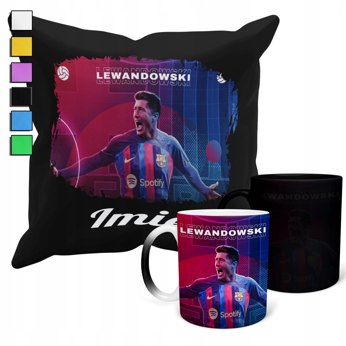 ZESTAW KUBEK MAGICZNY + POSZEWKA Z WKŁADEM -LEWANDOWSKI FC BARCELONA +IMIĘ