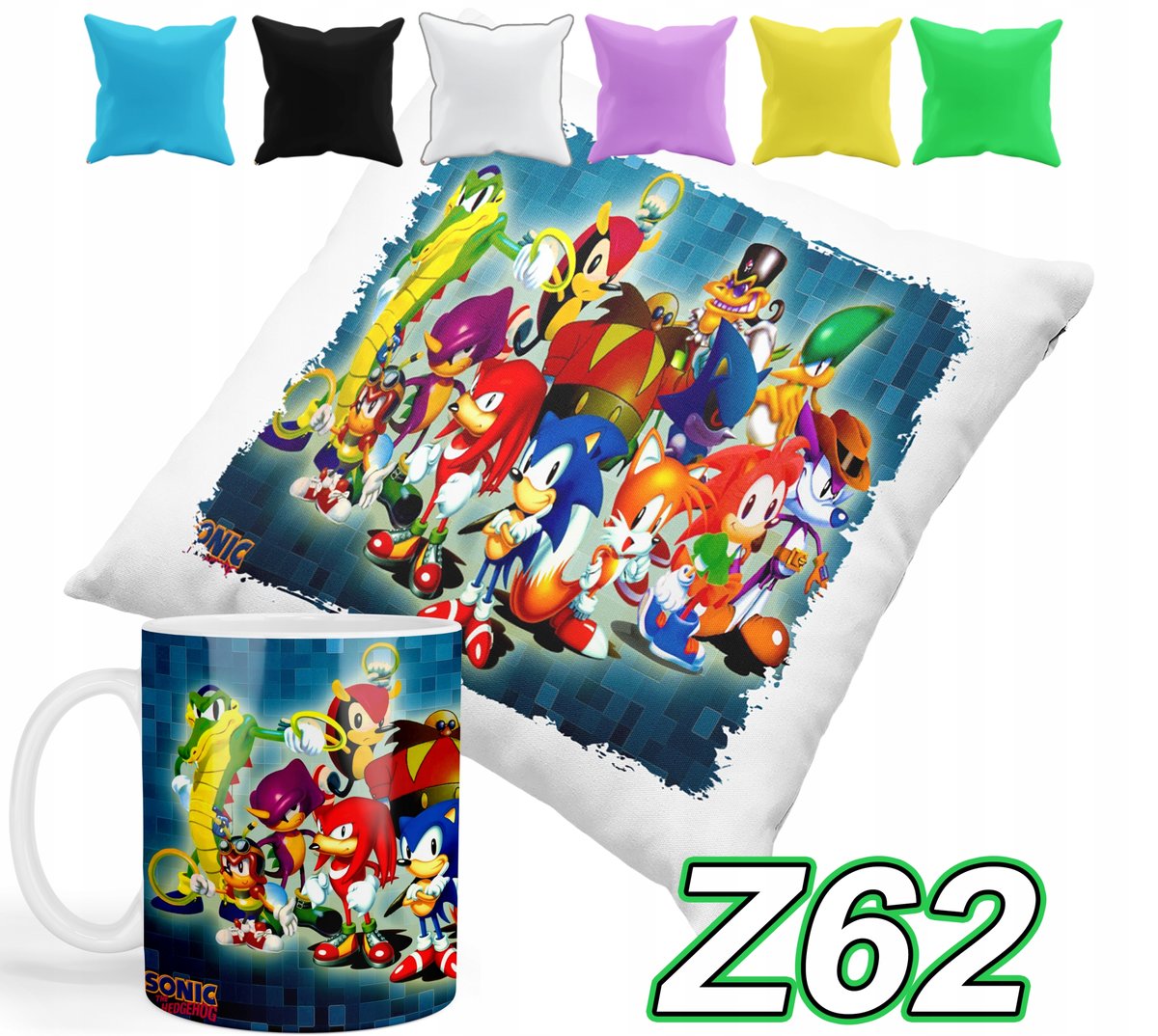 ZESTAW KUBEK + POSZEWKA Z PODUSZKĄ SONIC JEŻYK BAJKI + IMIĘ