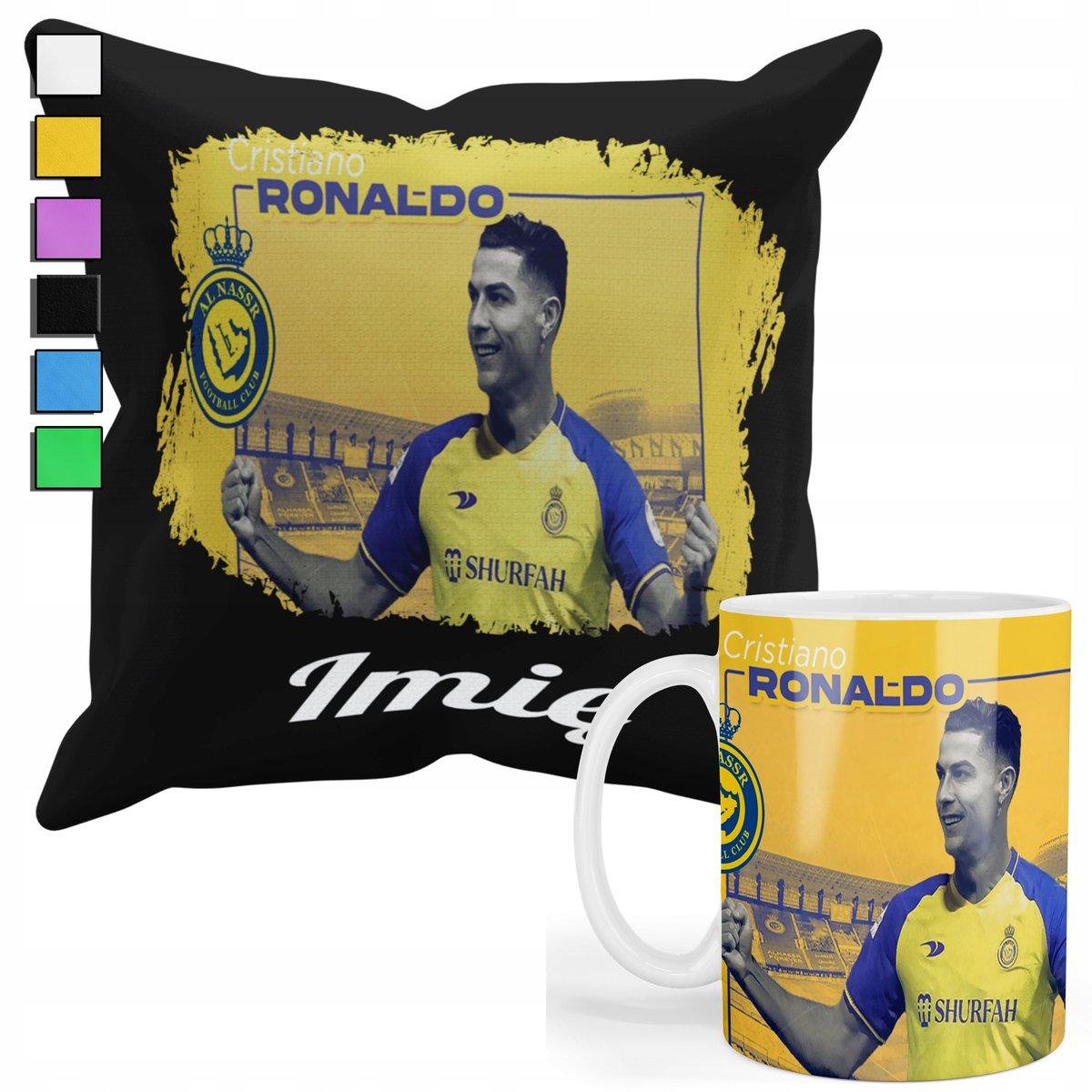 ZESTAW KUBEK + POSZEWKA Z NADRUKIEM-DLA FANA CRISTIANO RONALDO NASSR +IMIĘ