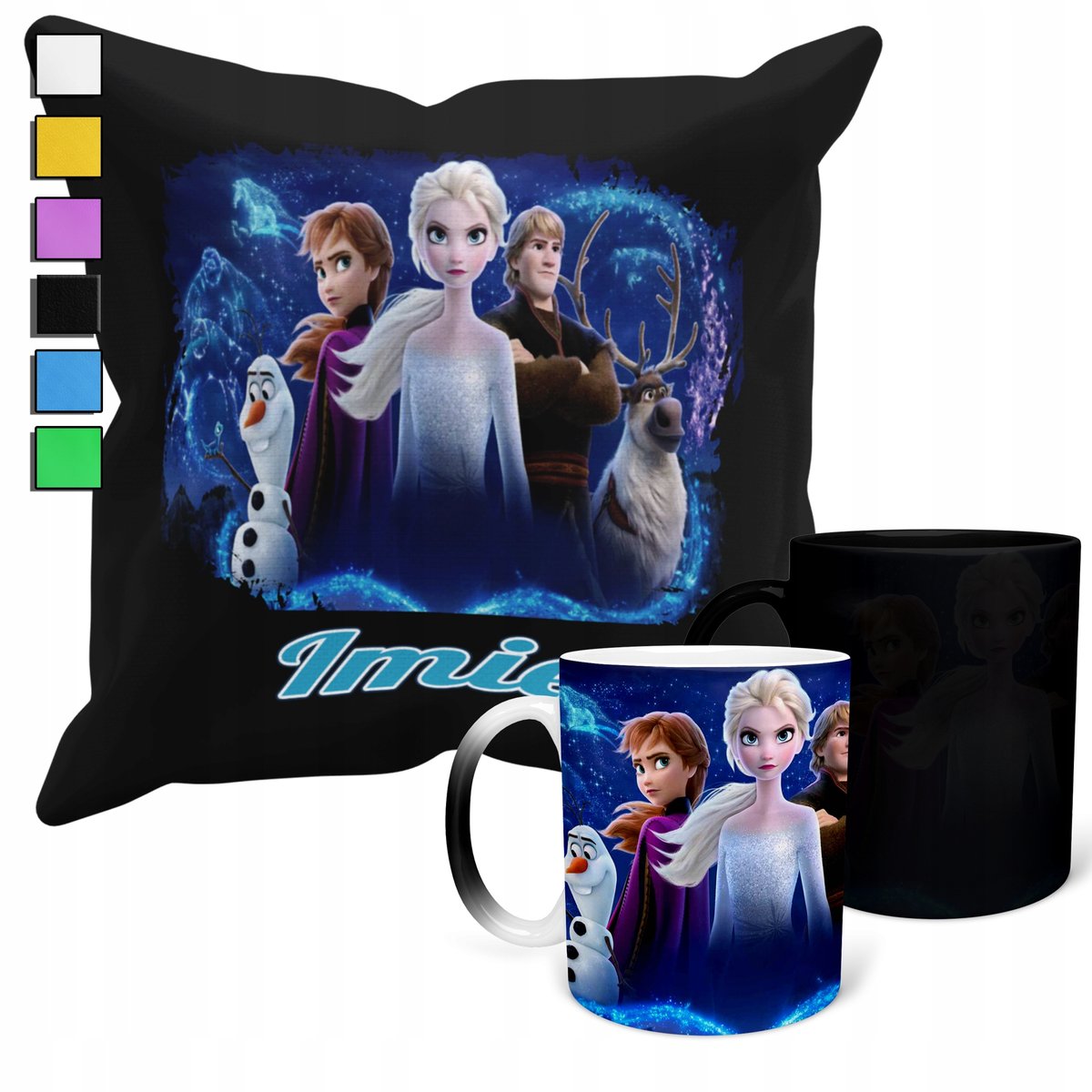 ZESTAW KUBEK MAGICZNY ZMIENIAJĄCY KOLOR + POSZEWKA FROZEN KRAINA LODU+ IMIĘ
