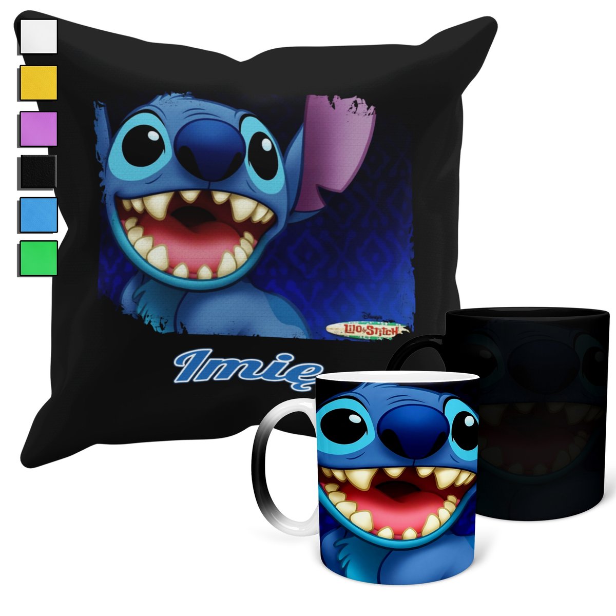 ZESTAW KUBEK MAGICZNY + POSZEWKA Z PODUSZKĄ- PREZENT LILO&STITCH + IMIĘ
