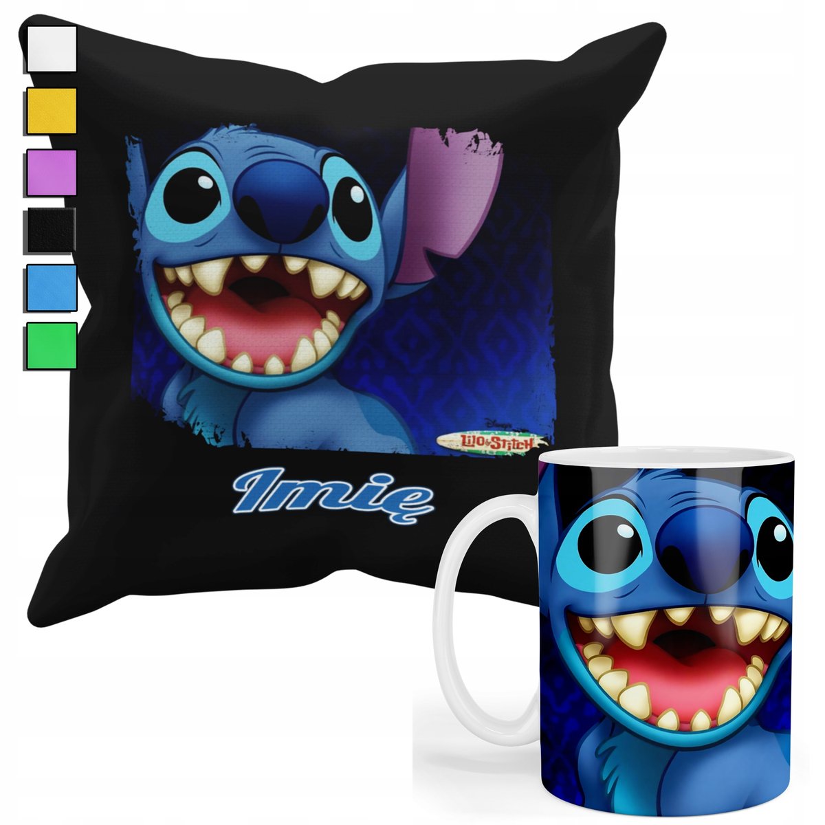 ZESTAW KUBEK + PODUSZKA Z POSZEWKĄ- PREZENT DLA FANA LILO&STICH + IMIĘ