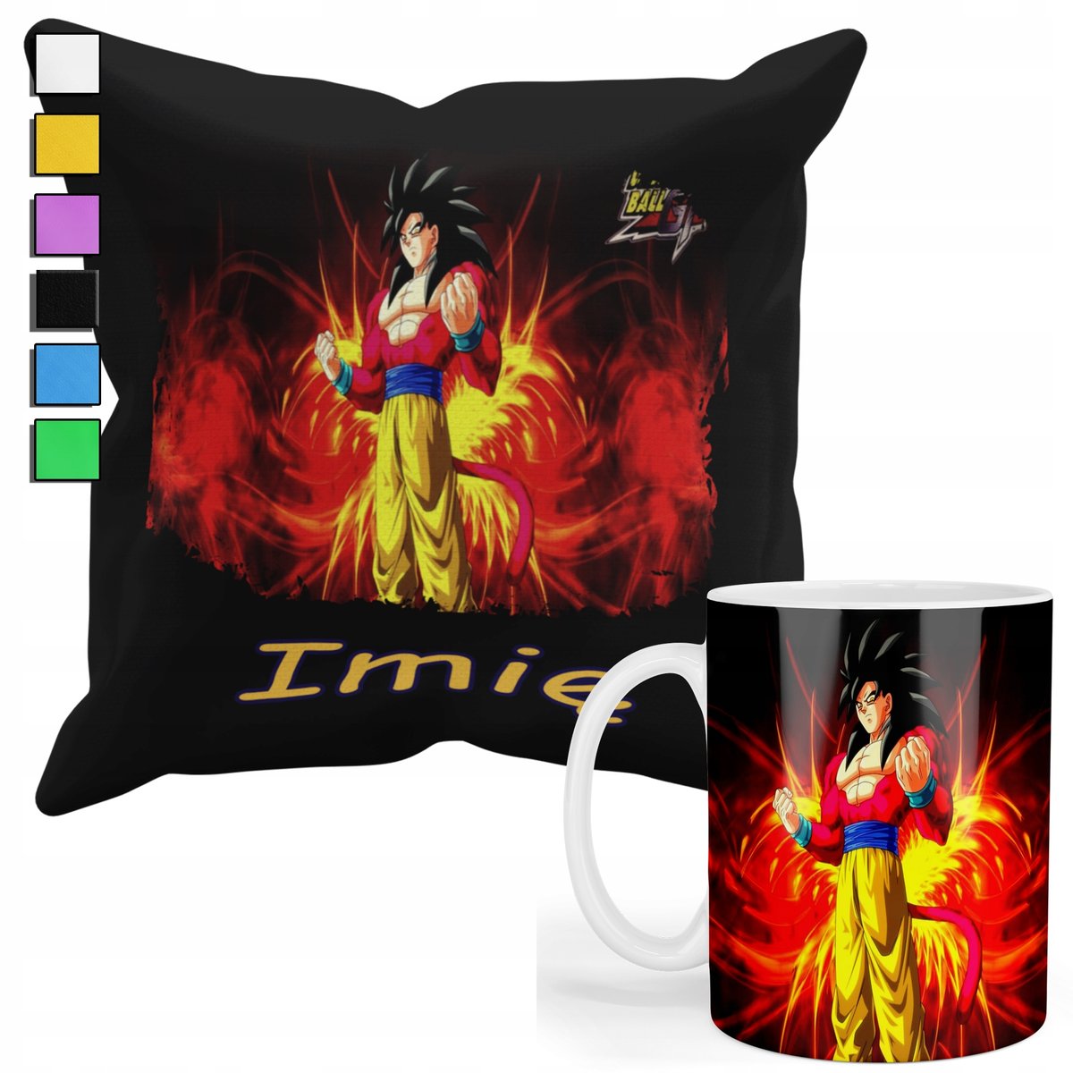 ZESTAW KUBEK + PODUSZKA Z POSZEWKĄ- PREZENT DLA FANA DRAGONBALL ANIME+ IMIĘ