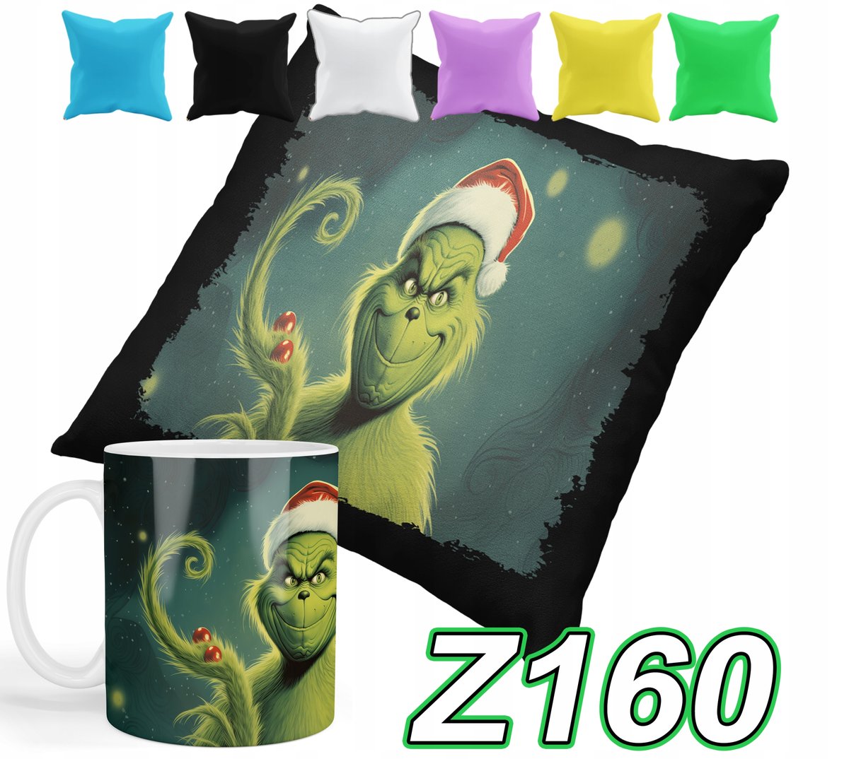 ZESTAW KUBEK + POSZEWKA Z NADRUKIEM GRINCH ŚWIĘTA PREZENTY + IMIĘ