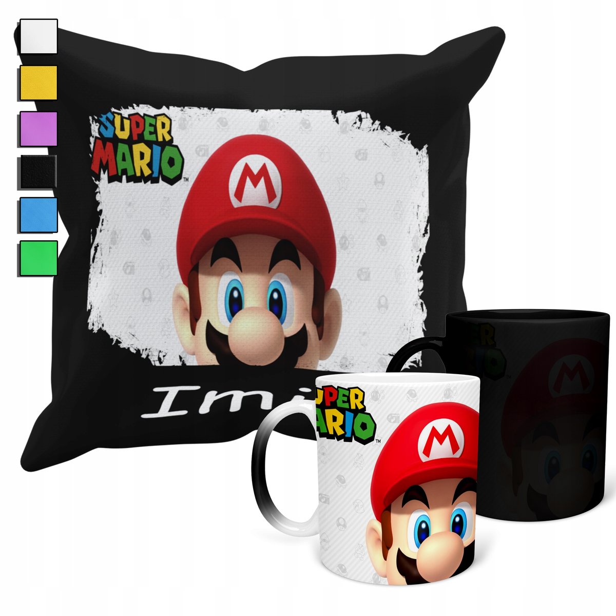 ZESTAW KUBEK MAGICZNY + POSZEWKA Z PODUSZKĄ- SUPER MARIO GRY PREZENT + IMIĘ