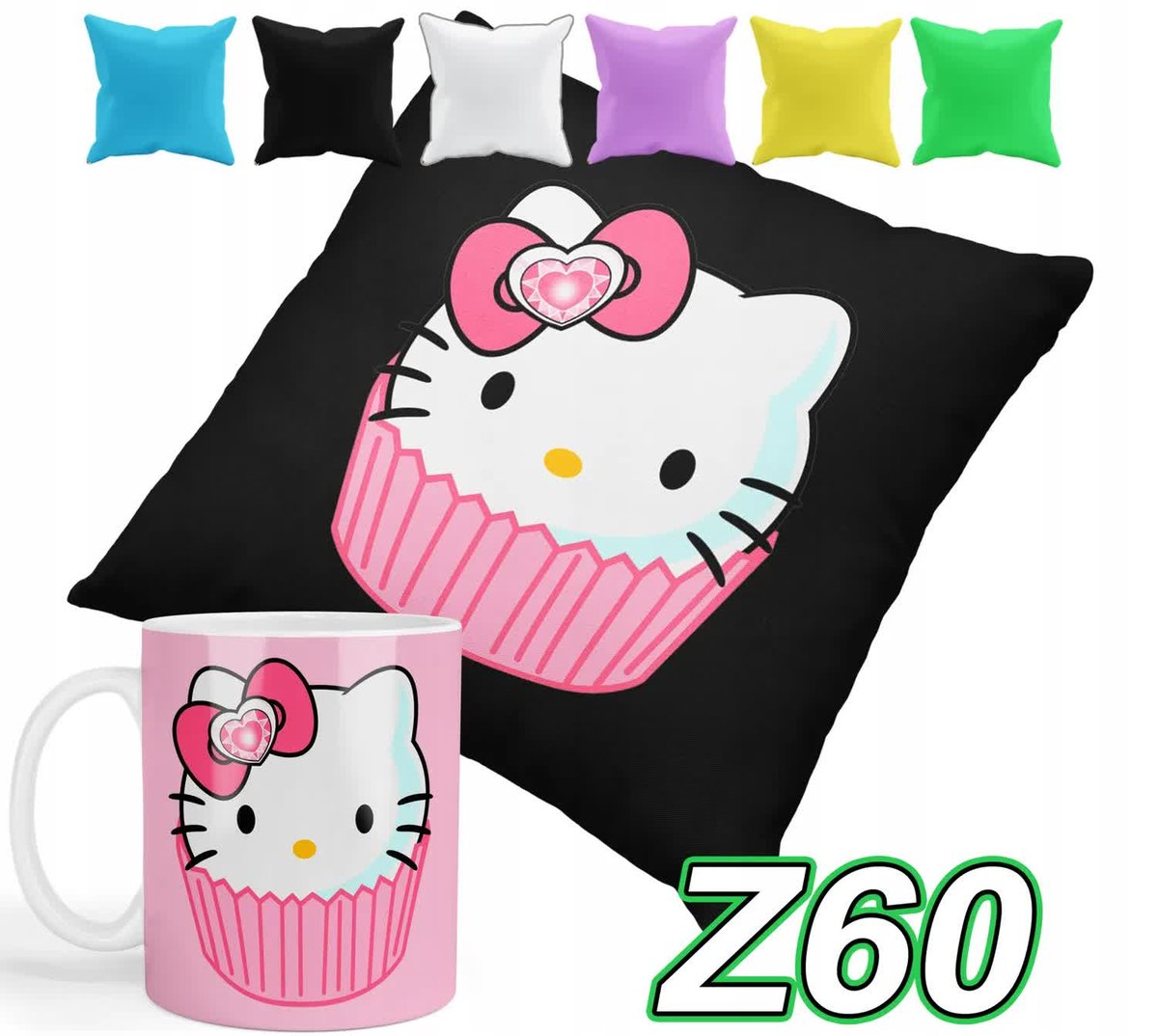 ZESTAW KUBEK + POSZEWKA Z NADRUKIEM HELLO KITTY PREZENT KOTEK + IMIĘ