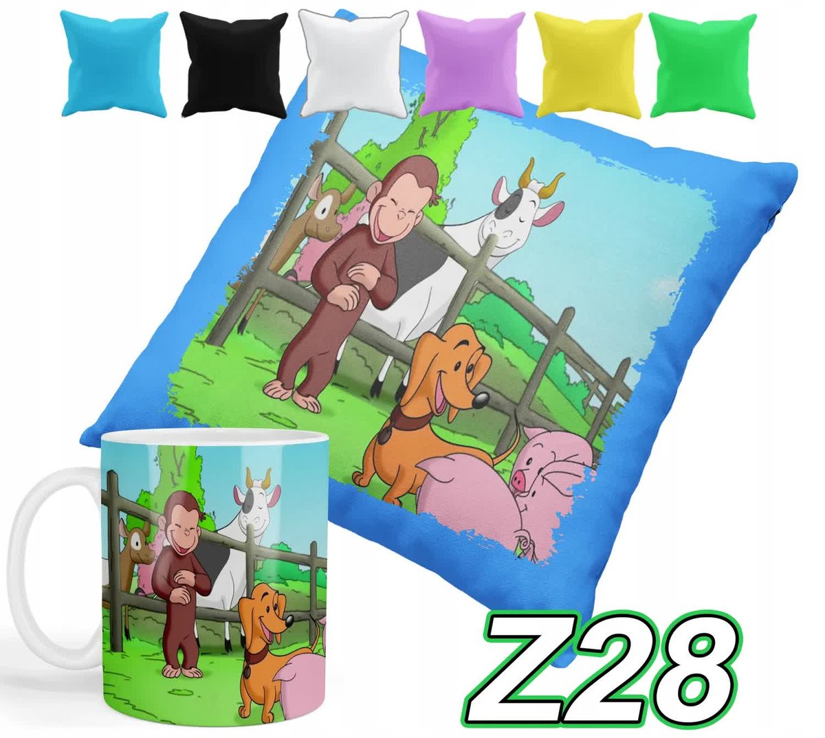 ZESTAW KUBEK + POSZEWKA Z NADRUKIEM CIEKAWSKI GEORGE MAŁPKA + IMIĘ