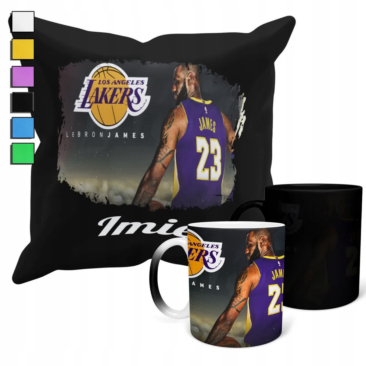 ZESTAW KUBEK MAGICZNY + POSZEWKA Z PODUSZKĄ- NBA LEBRON JAMES LAKERS + IMIĘ