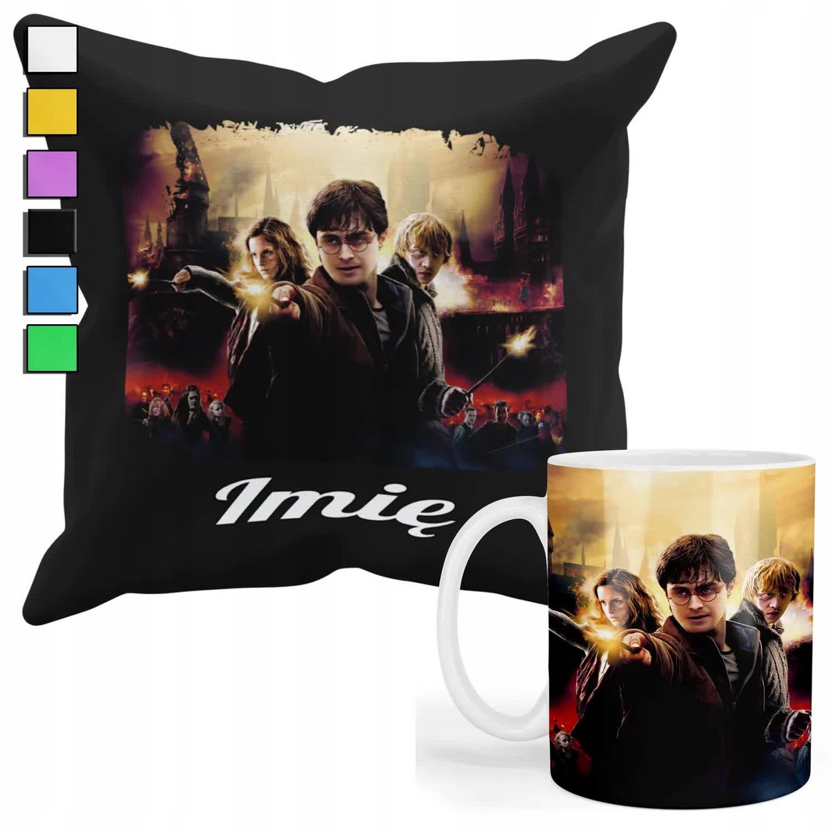 ZESTAW KUBEK + POSZEWKA Z NADRUKIEM-DLA FANA PREZENT CZARODZIEJ +IMIĘ