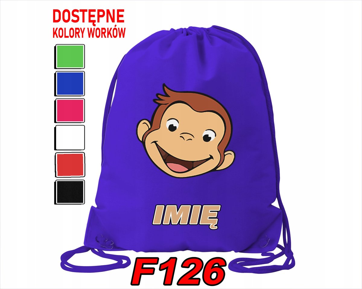 WOREK SZKOLNY NA WF SPORTOWY CIEKAWSKI GEORGE MAŁPKA BAJKI - IMIĘ