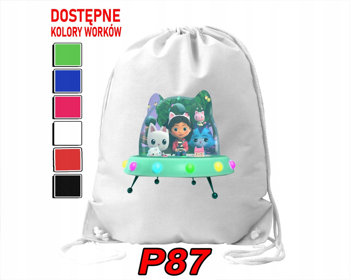 WOREK SZKOLNY NA WF BUTY KOTKI DOMEK BAJKI DLA DZIECI 3 WZORY + IMIĘ