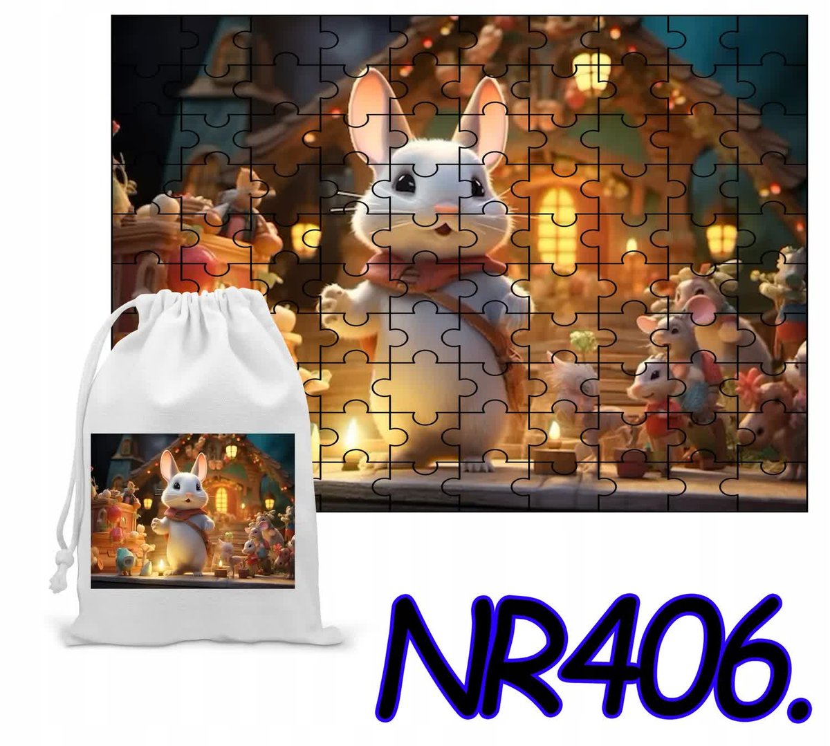 Puzzle 70 El. Układanka Dla Dzieci Myszki Zwierzątka + Woreczek Z Nadrukiem