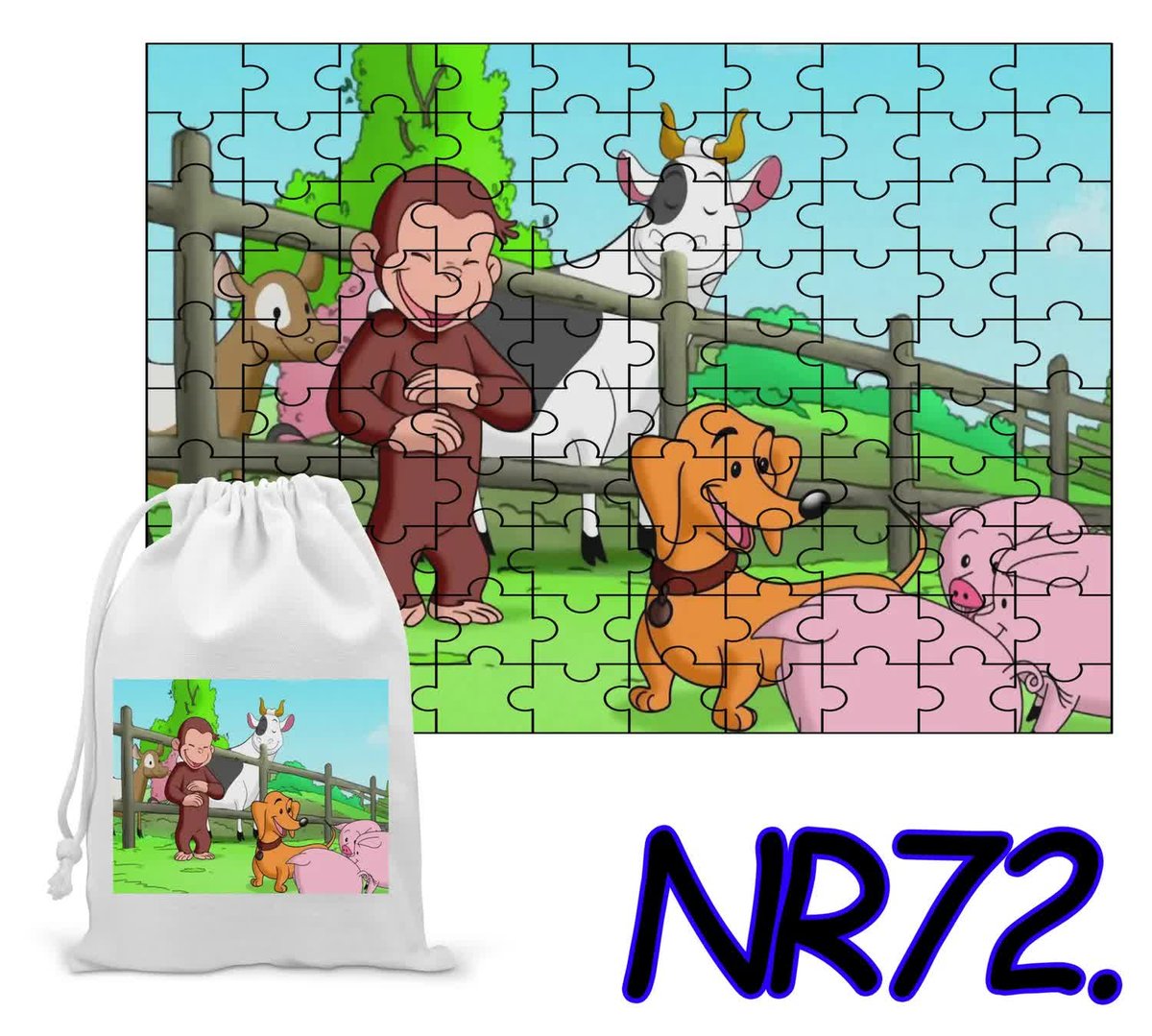 Puzzle 110 El. Układanka Prezent Ciekawski George + Woreczek Z Nadrukiem