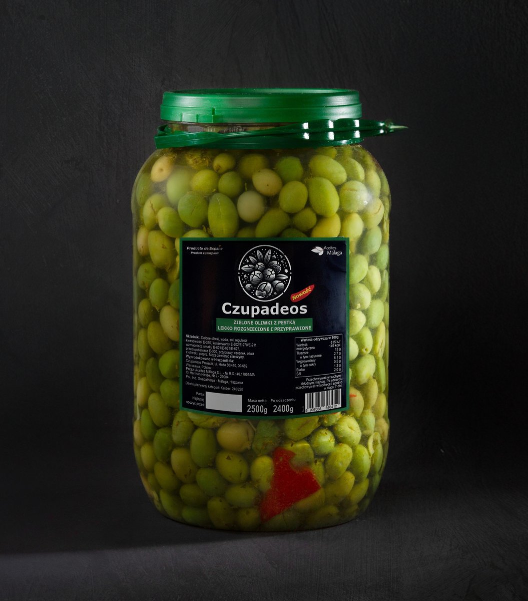 Czupadeos 2,5kg - TAPAS, Zielone oliwki z pestką (Malaga, Hiszpania) HoReCa / Aceites Malaga