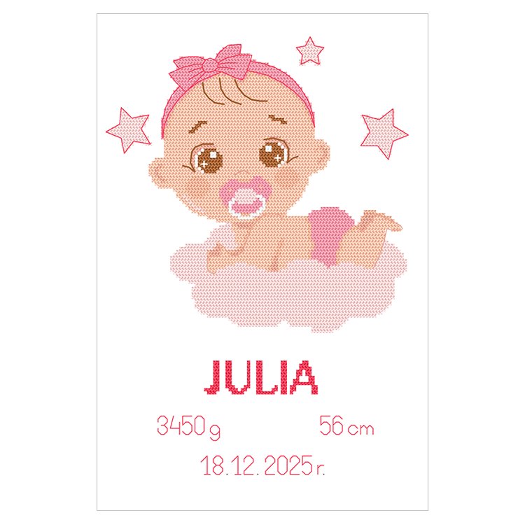 Haft krzyżykowy - Zestaw do haftu - Metryczka - Bobas dziewczynka