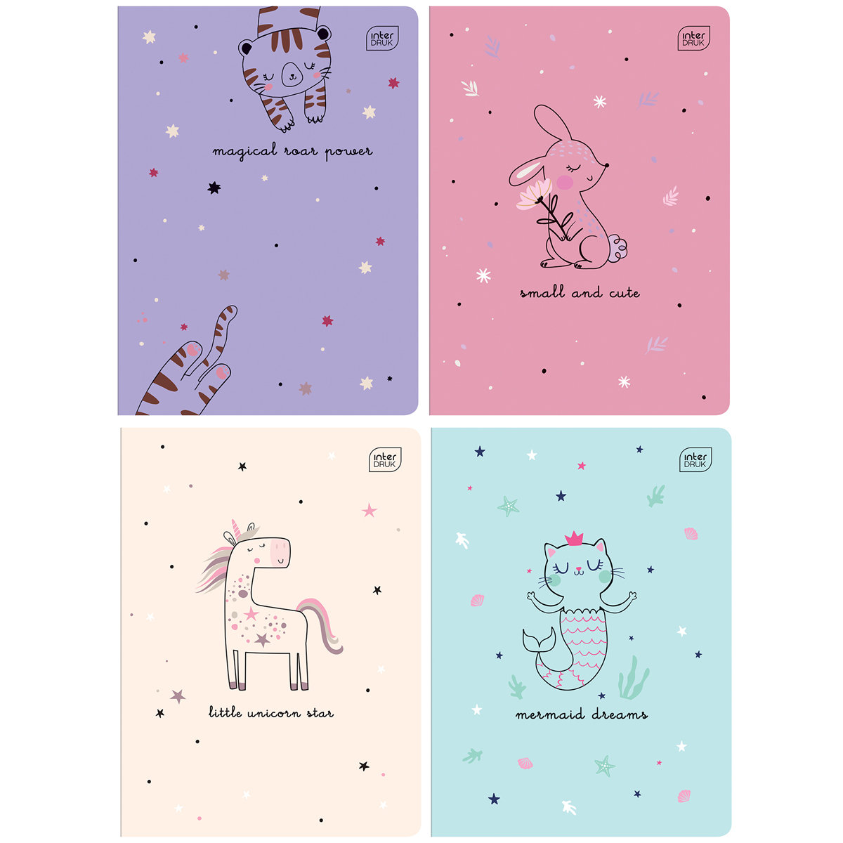 4X ZESZYT A5, 16 KARTEK, KRATKA, PICCOLO, DLA DZIEWCZYNKI, ŚCIĄGI, INTERDRUK