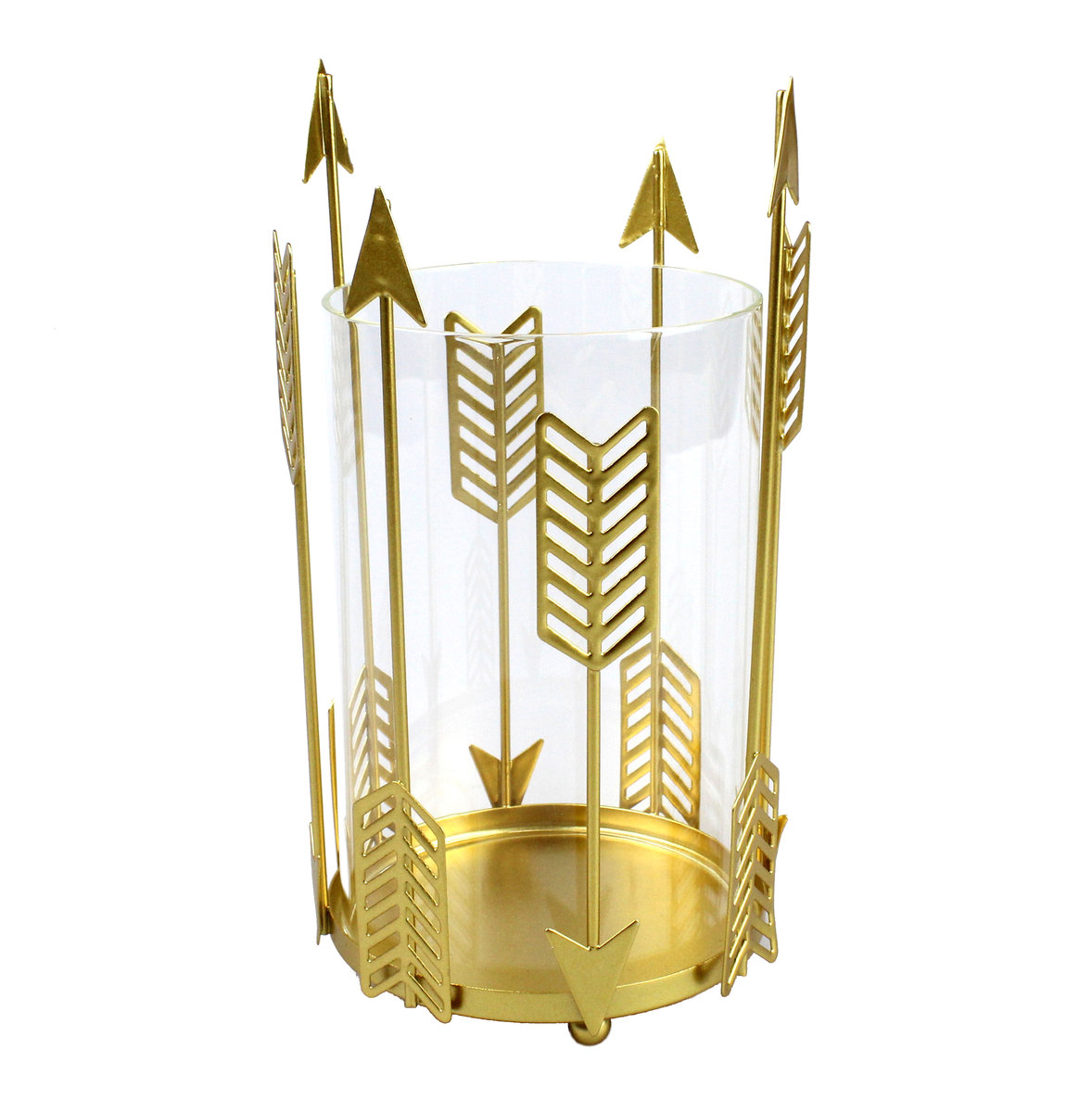 ŚWIECZNIK ZŁOTY 21 CM, METALOWY Z MOTYWEM STRZAŁ, ELEGANCKI LAMPION 21 CM