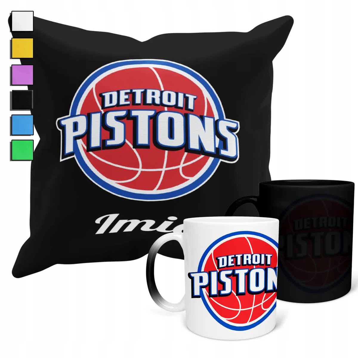 ZESTAW KUBEK MAGICZNY + POSZEWKA Z PODUSZKĄ- NBA DETROIT PISTONS + IMIĘ