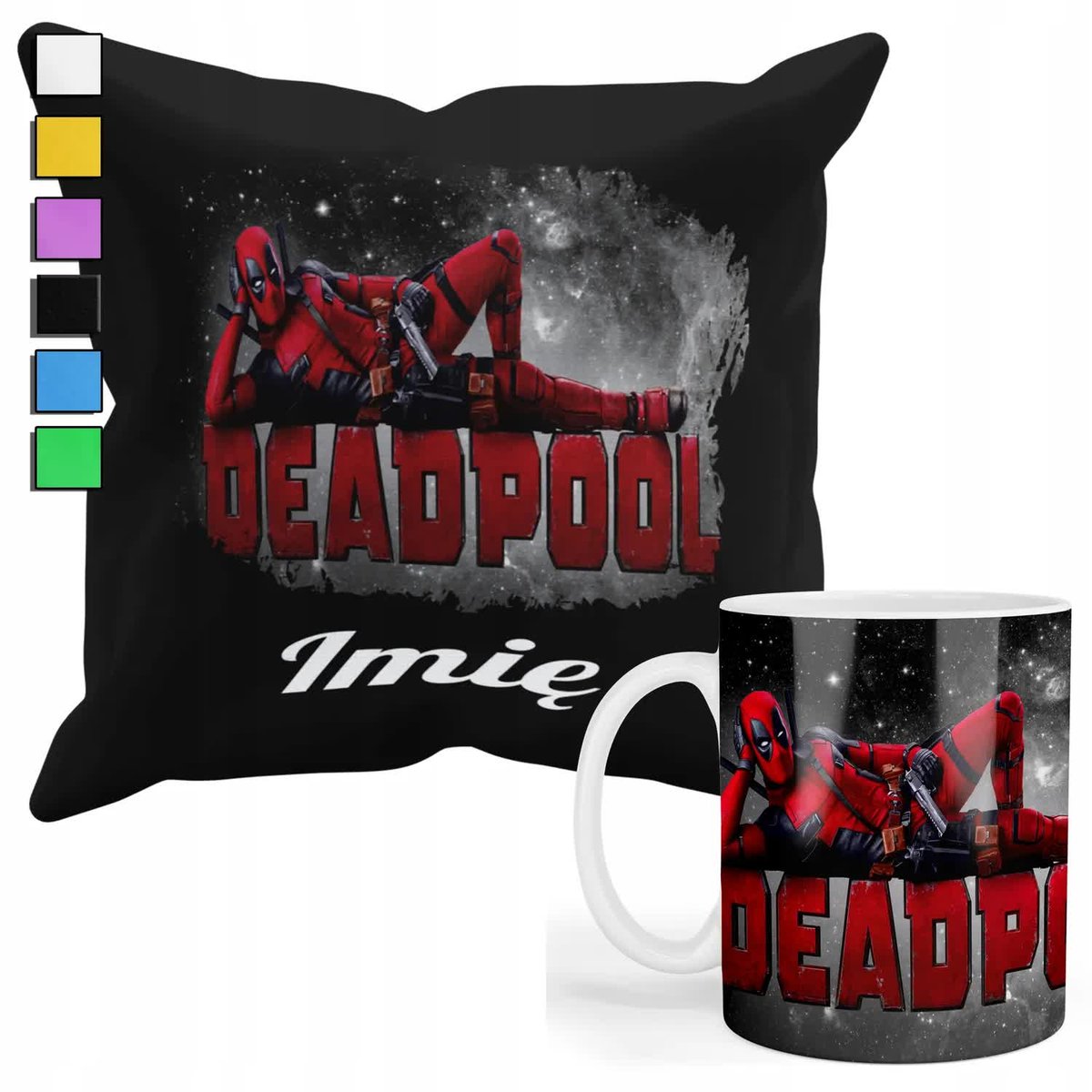 ZESTAW KUBEK + POSZEWKA Z NADRUKIEM-DLA FANA PREZENT DEADPOOL AVENGERS+IMIĘ