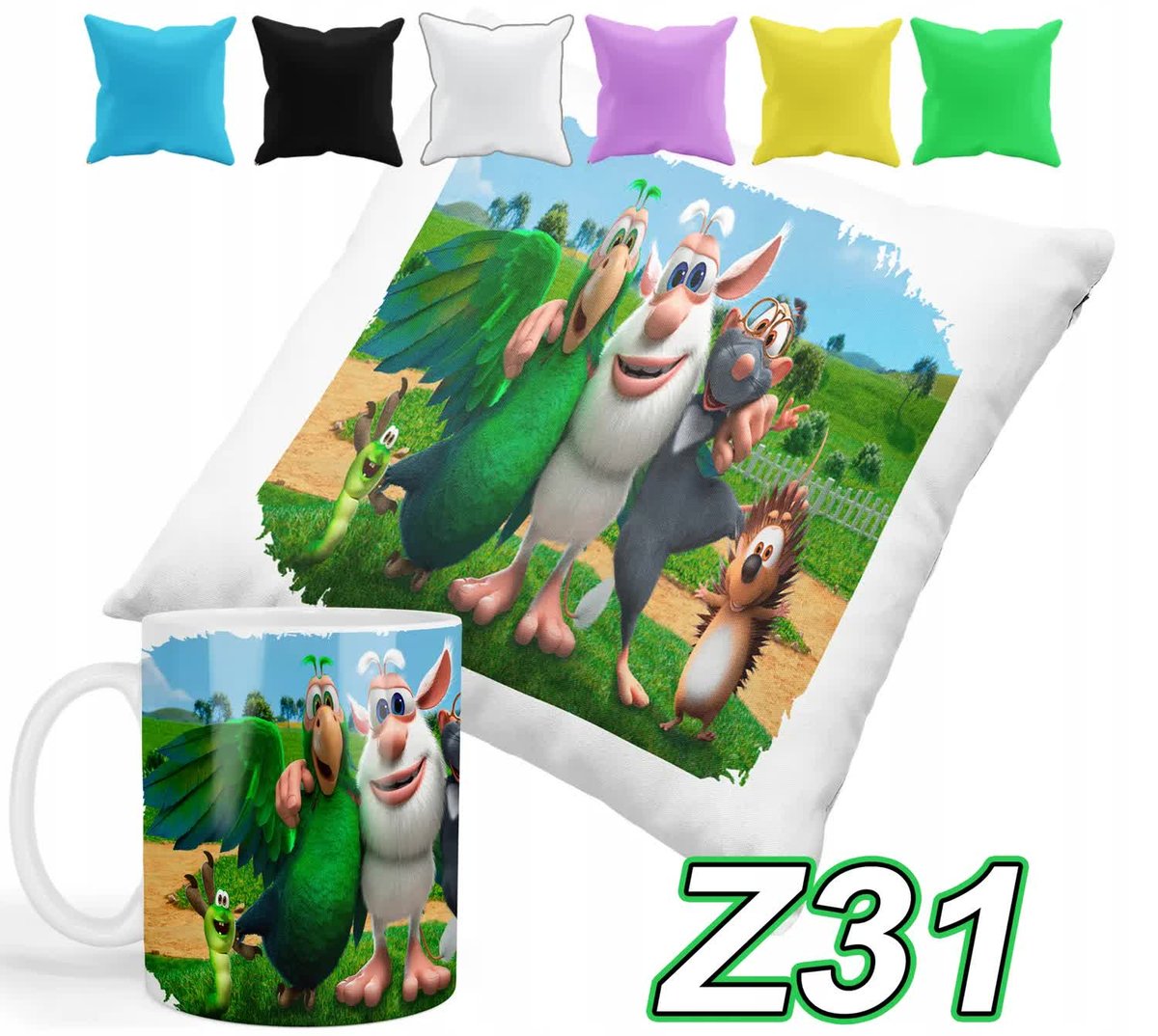 ZESTAW KUBEK + POSZEWKA Z NADRUKIEM BOOBA BAJKA DLA DZIECI + IMIĘ