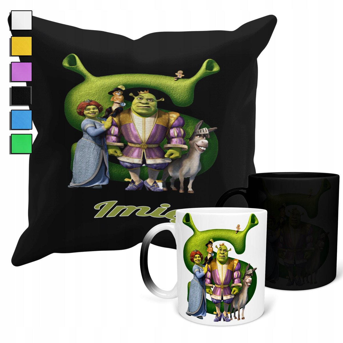 ZESTAW KUBEK MAGICZNY + POSZEWKA Z PODUSZKĄ-PREZENT SHREEK FIONA + IMIĘ