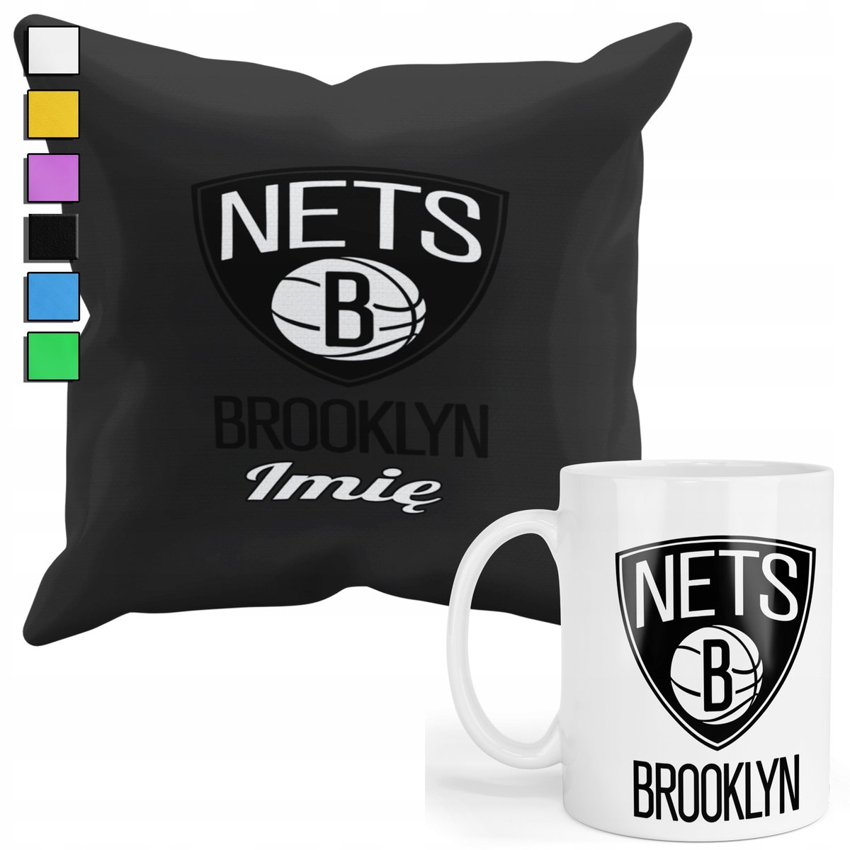 ZESTAW KUBEK + PODUSZKA Z POSZEWKĄ- PREZENT DLA FANA BROOKLYN NETS + IMIĘ