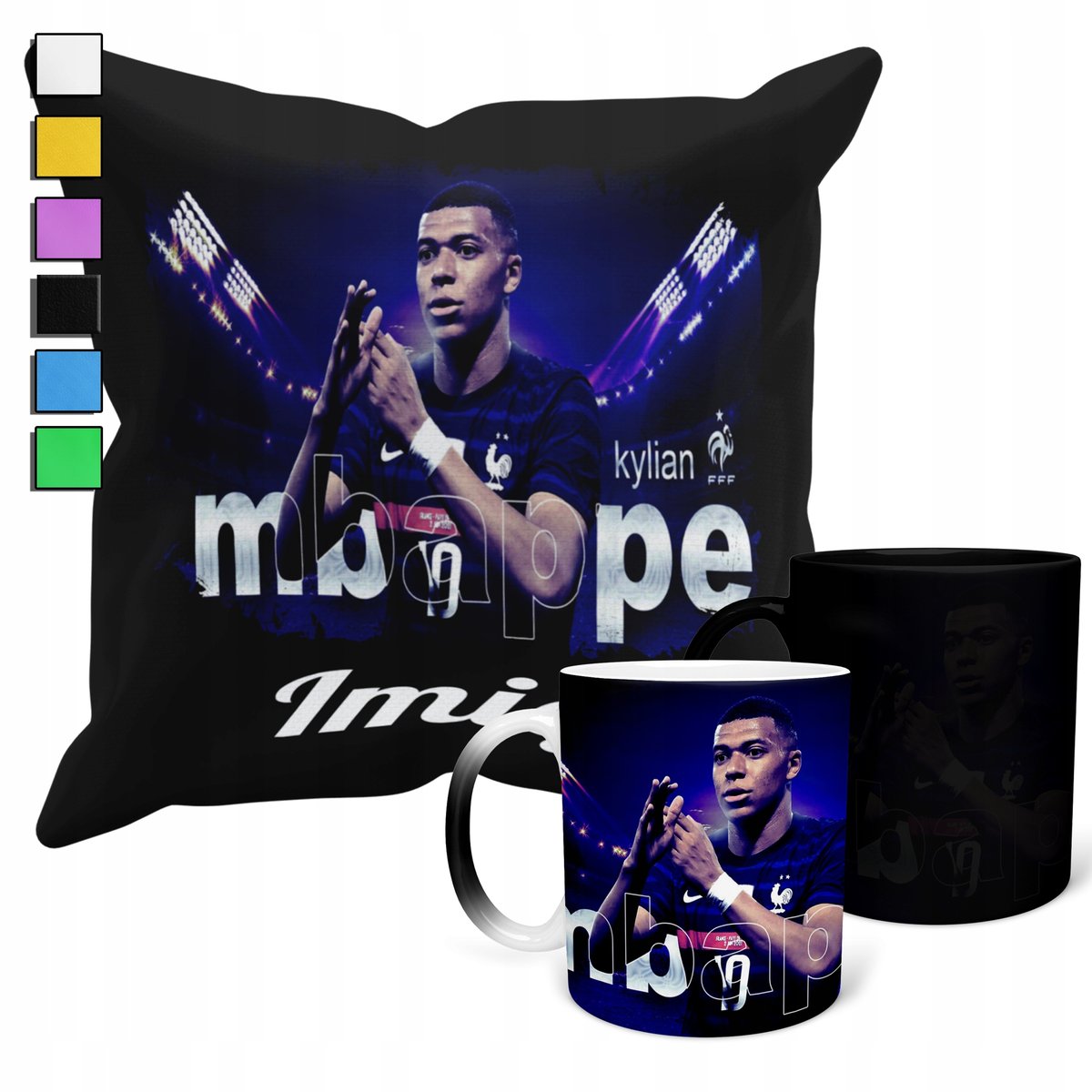 ZESTAW KUBEK MAGICZNY + POSZEWKA Z PODUSZKĄ- MBAPPE KILIAN PIŁKARZ + IMIĘ