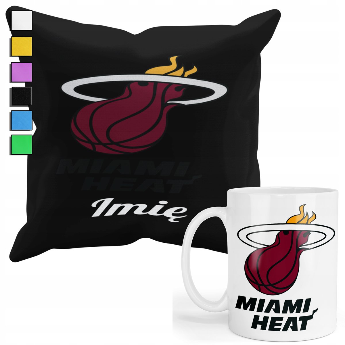 ZESTAW KUBEK + PODUSZKA Z POSZEWKĄ- PREZENT DLA FANA NBA MIAMI HEAT + IMIĘ