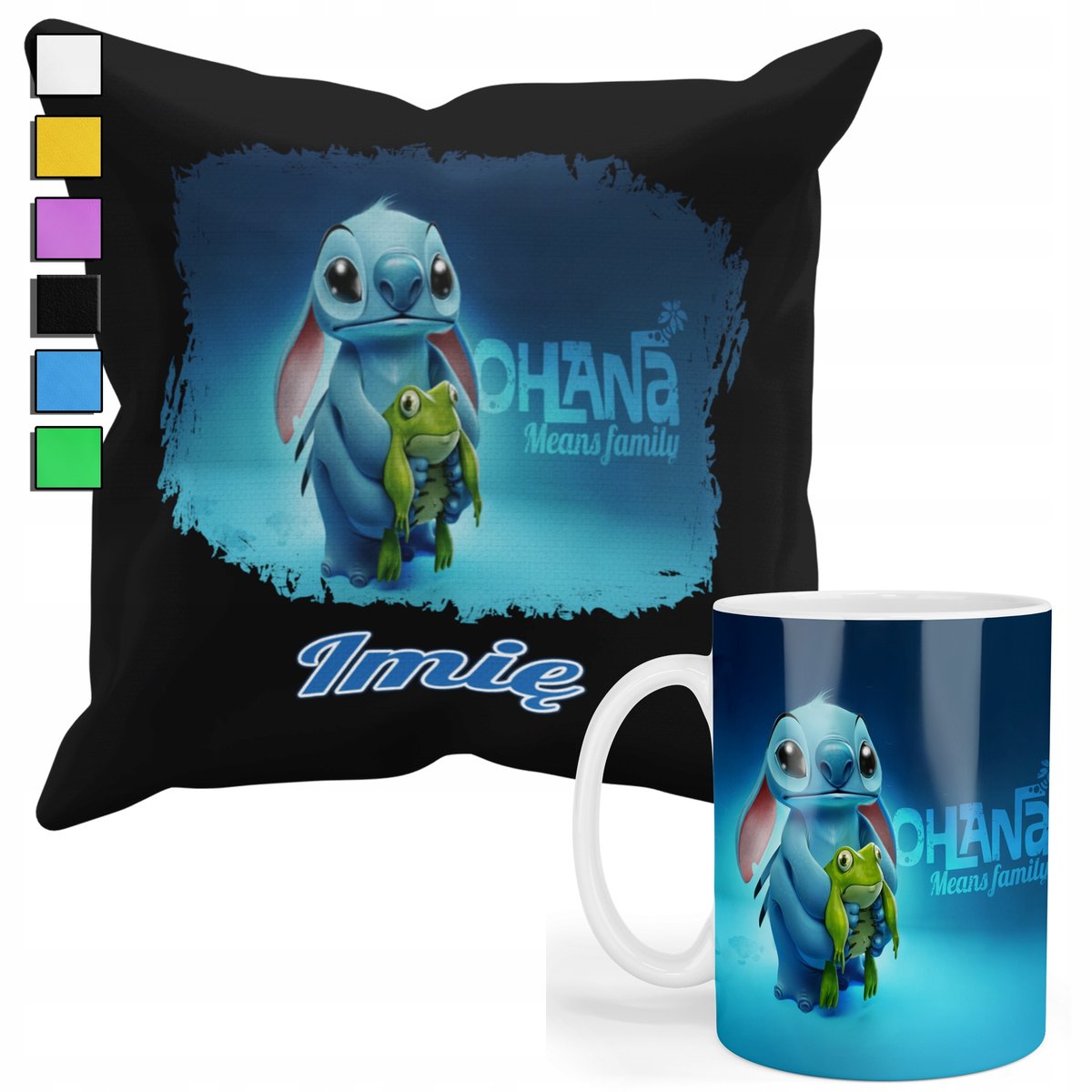ZESTAW KUBEK + POSZEWKA Z NADRUKIEM-DLA FANA PREZENT LILO&STITCH+IMIĘ