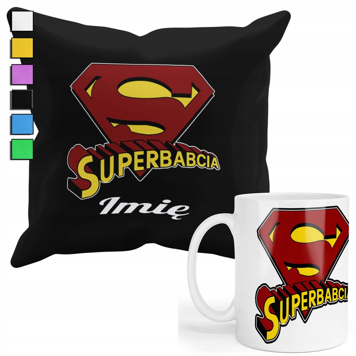 ZESTAW KUBEK + PODUSZKA Z POSZEWKĄ- PREZENT DLA FANA DZIEŃ BABCI + IMIĘ