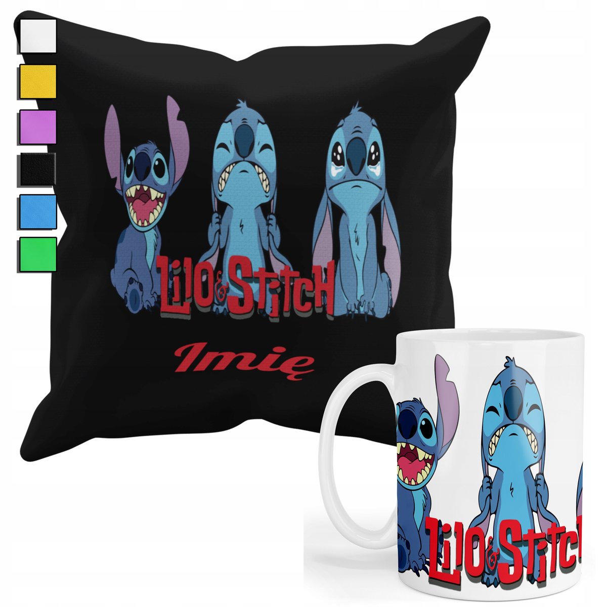 ZESTAW KUBEK + PODUSZKA Z POSZEWKĄ- PREZENT DLA FANA LILO&STICH + IMIĘ