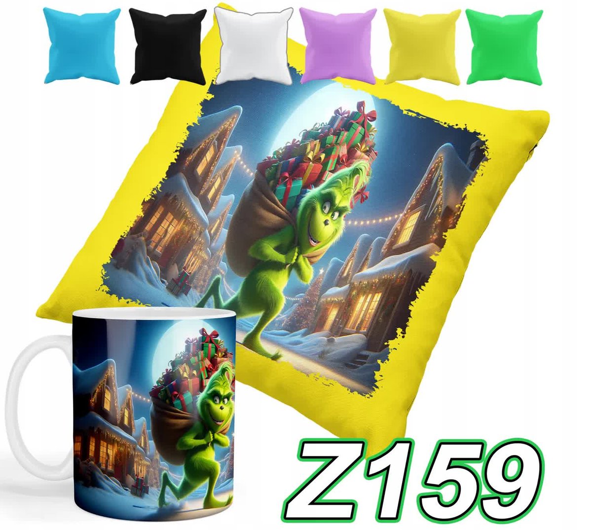 ZESTAW KUBEK + POSZEWKA Z NADRUKIEM PREZENT ŚWIĘTA GRINCH+ IMIĘ