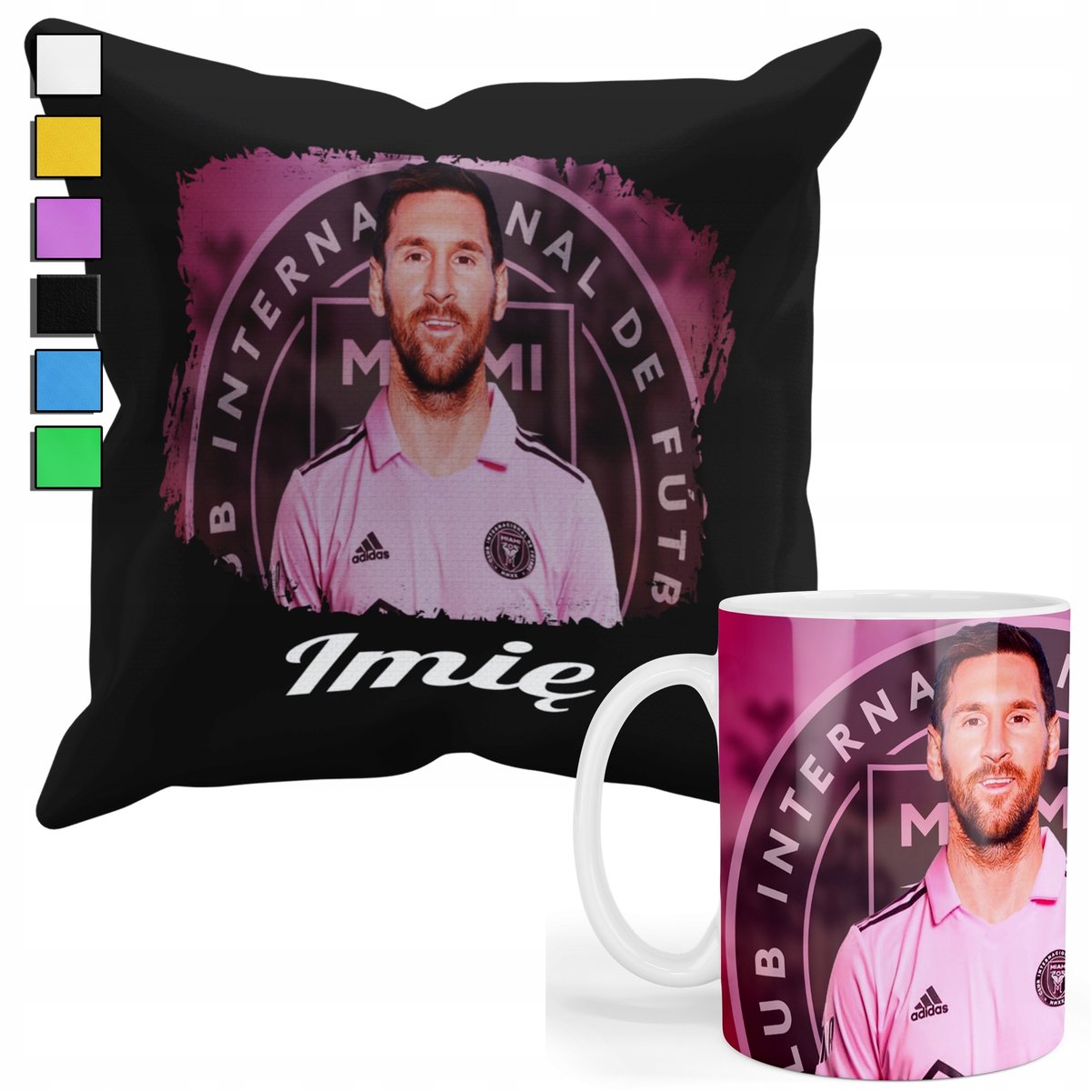 ZESTAW KUBEK + POSZEWKA Z NADRUKIEM-DLA FANA LIONEL MESSI ARGENTYNA +IMIĘ