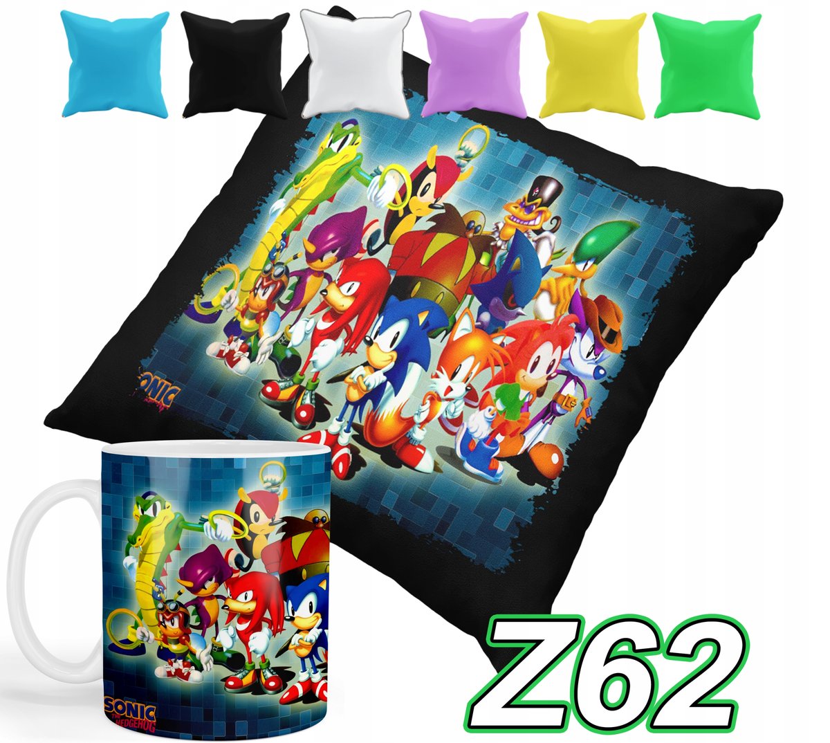 ZESTAW KUBEK + POSZEWKA Z PODUSZKĄ SONIC JEŻYK BAJKI + IMIĘ