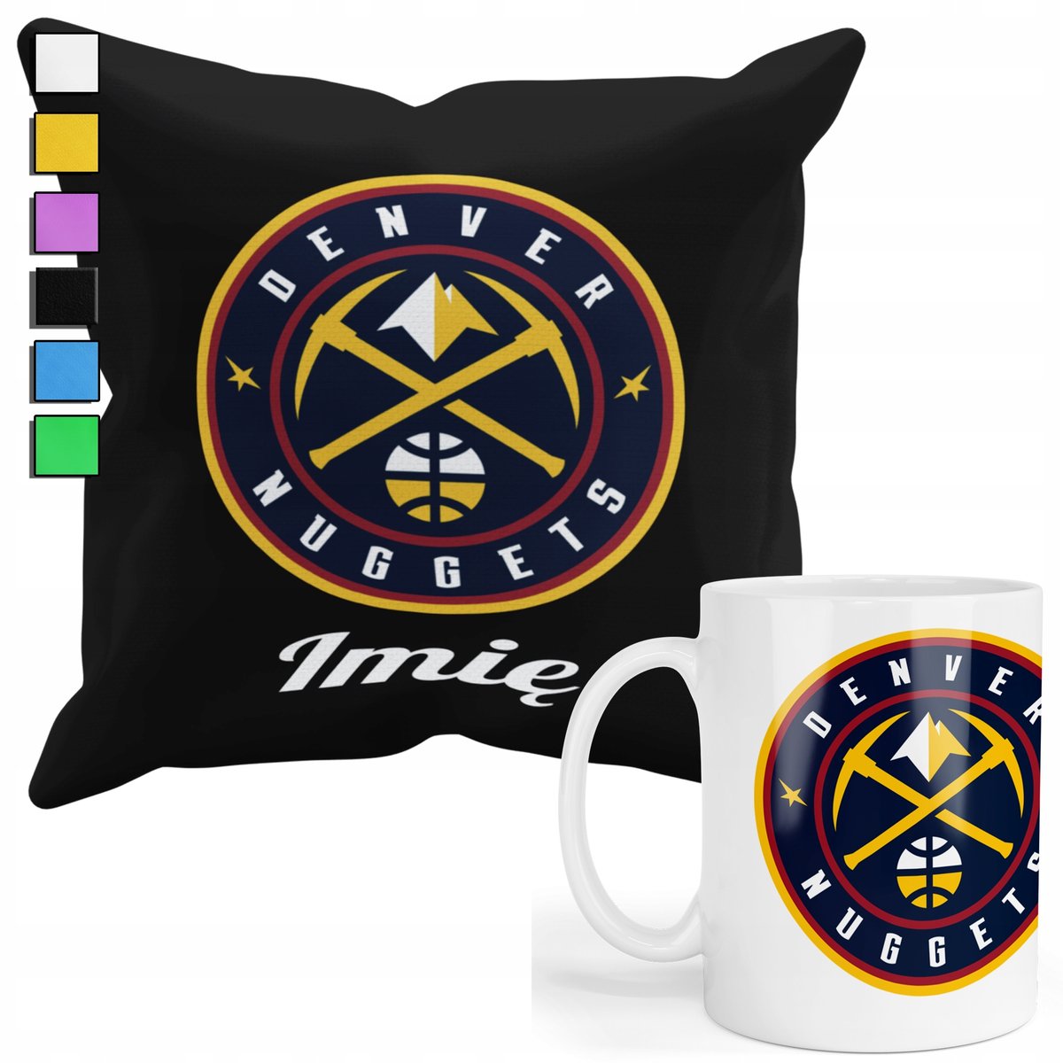ZESTAW KUBEK + POSZEWKA Z NADRUKIEM-DLA FANA DENVER NUGGETS NBA +IMIĘ