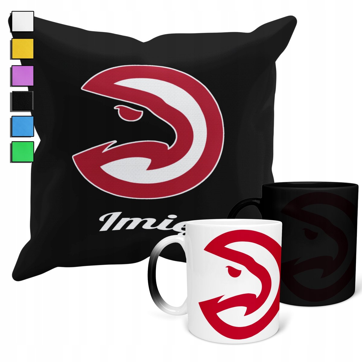 ZESTAW KUBEK MAGICZNY + POSZEWKA Z PODUSZKĄ- NBA ATLANTA HAWKS KOSZ + IMIĘ