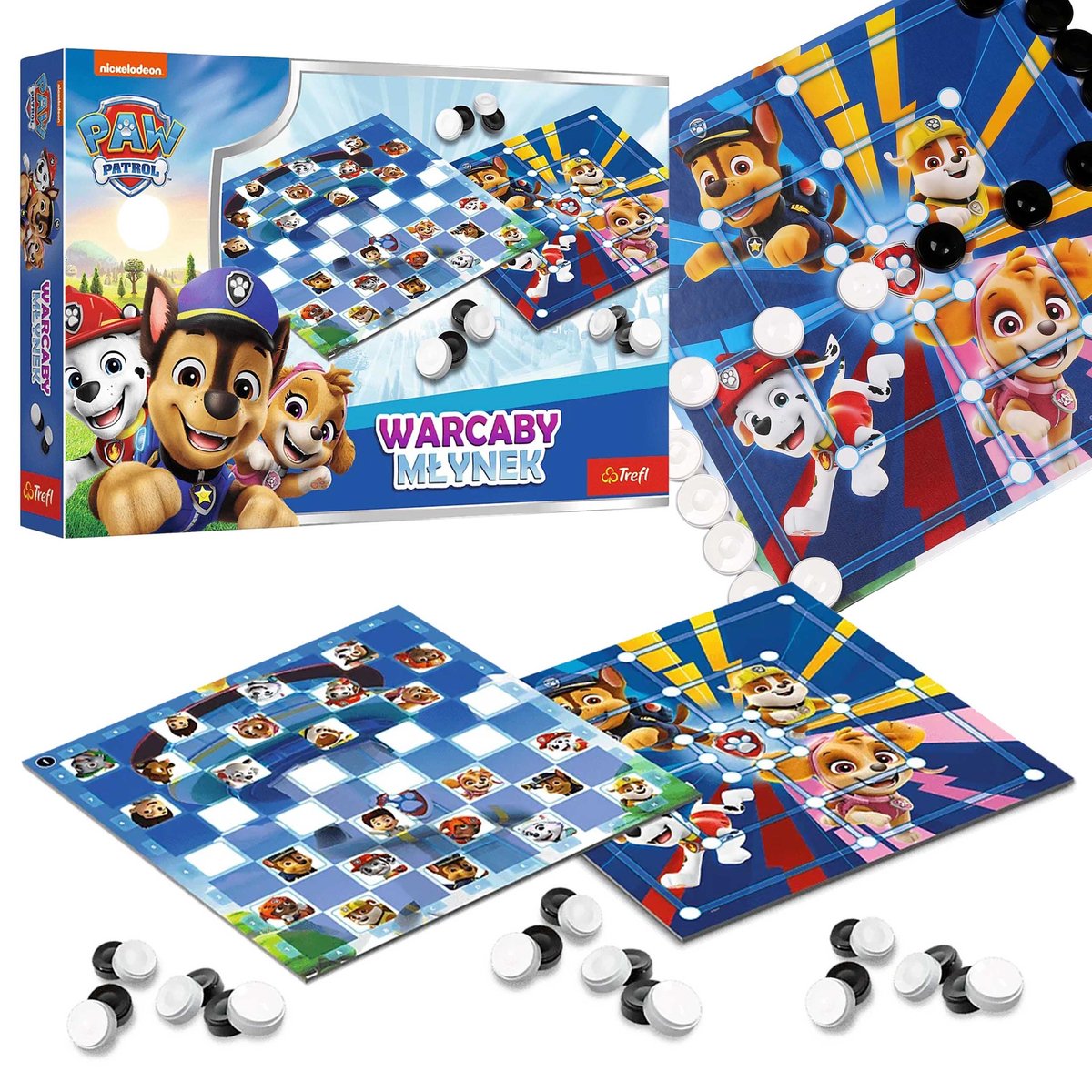 Psi Patrol Gra planszowa, rodzinna dla dzieci 2w1, warcaby i młynek Trefl 4+