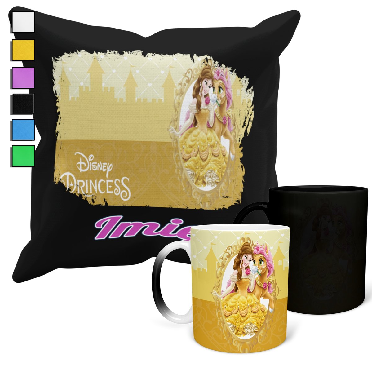 ZESTAW KUBEK MAGICZNY + POSZEWKA Z PODUSZKĄ- PREZENT PRINCESSY + IMIĘ