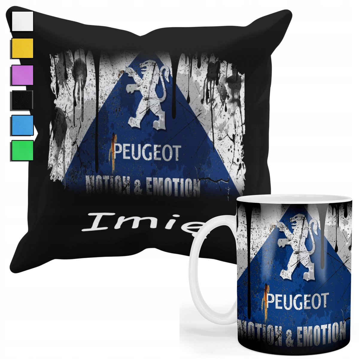 ZESTAW KUBEK + PODUSZKA Z POSZEWKĄ- PREZENT DLA FANA MOTO PEUGEOT+ IMIĘ
