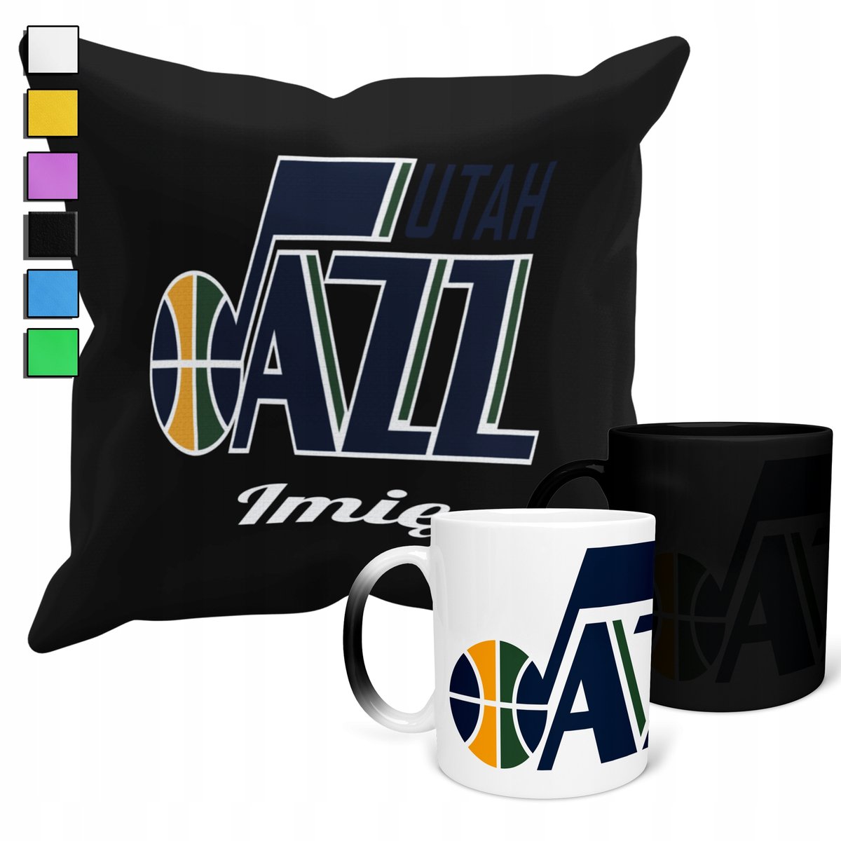 Zestaw Kubek Magiczny + Poszewka Z Poduszką- Nba Utah Jazz Basketbal + Imię