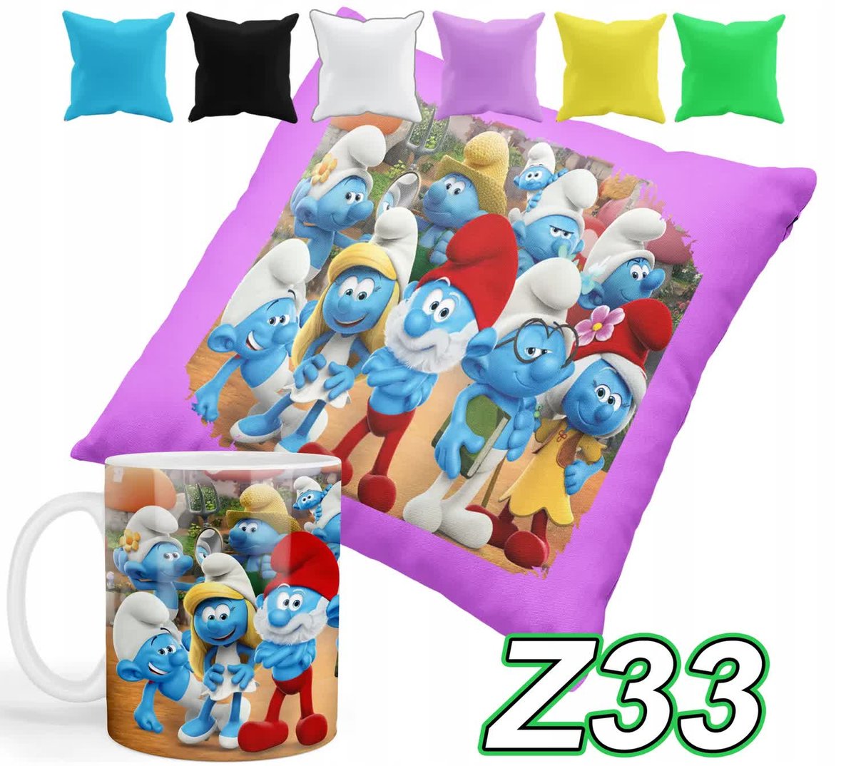 ZESTAW KUBEK + POSZEWKA Z NADRUKIEM SMERFY SMERFETKA WAŻNIAK +IMIĘ