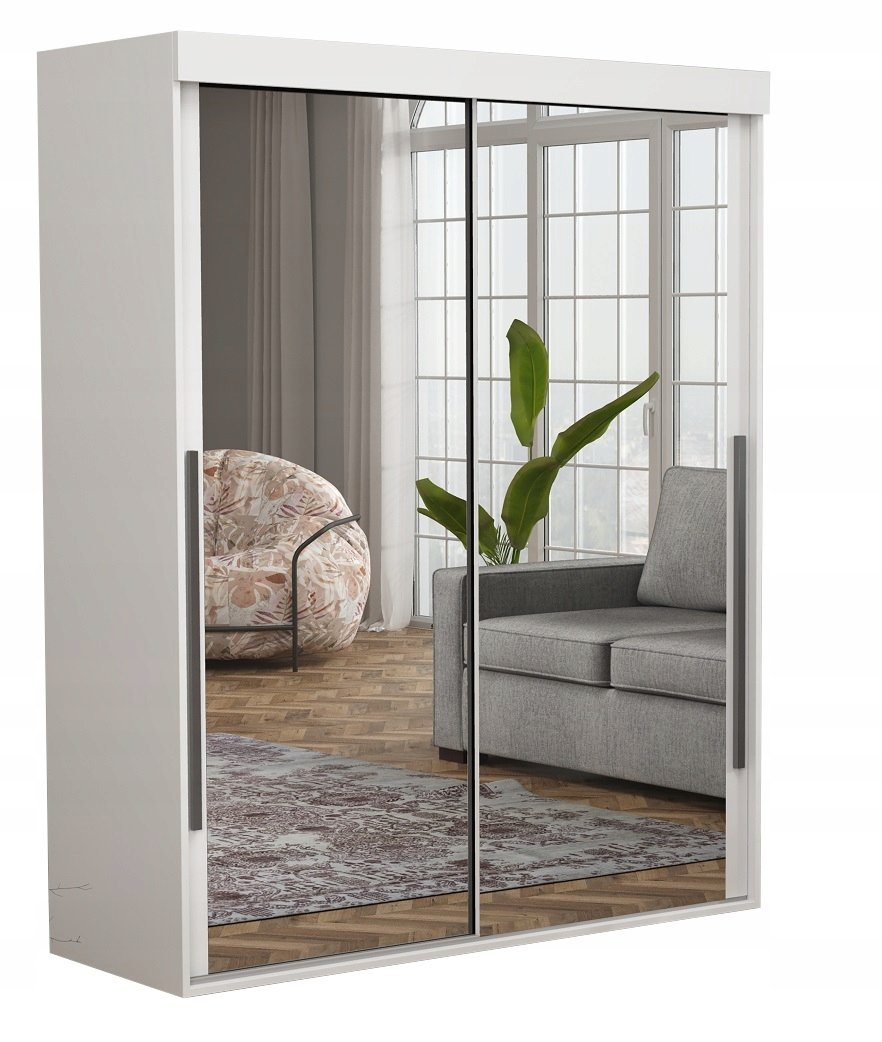 Szafa Do Sypialni ALLAM SLIM 2 Lustra Czarne Uchwyty 170x202x45.5 Biała