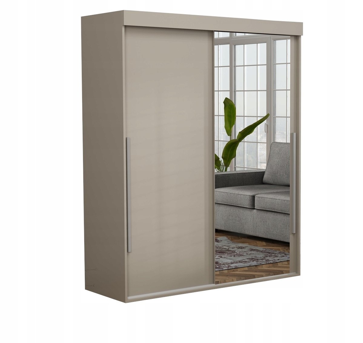 Stylowa Szafa Przesuwna ALLAM ALU SLIM LUSTRO 180X202X45.5 Kaszmir