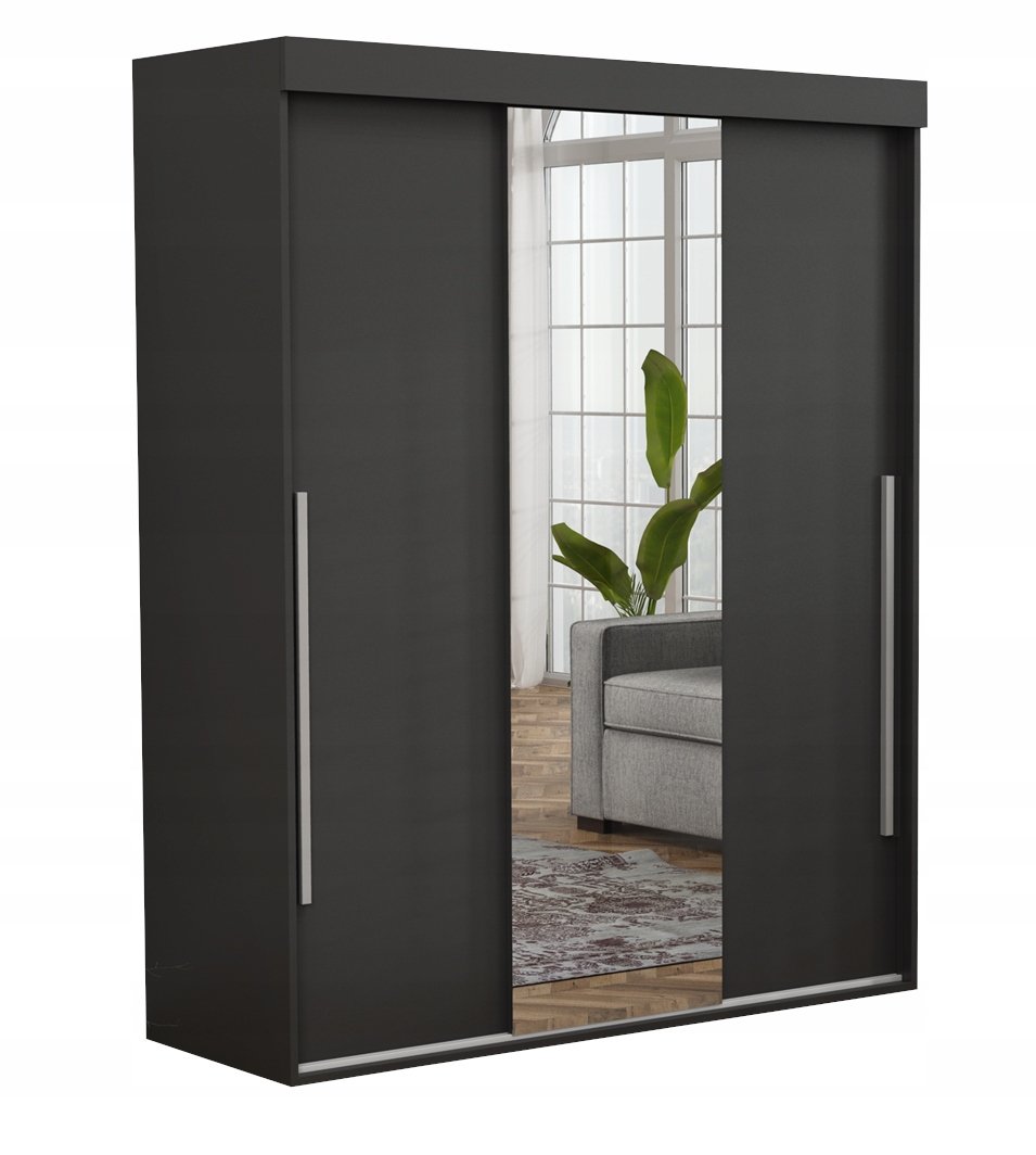 Nowoczesna Szafa Do Sypialni ALLAM+ 150x202 Alu Czarna Lustro