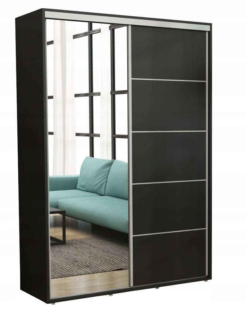 Szafa Przesuwna Iga Paski Alu LUSTRO 150x242 Czarny Wyposażenie