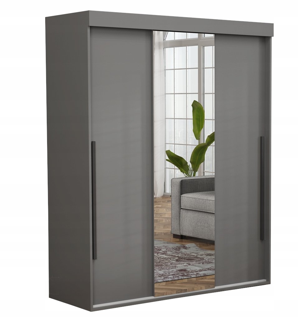 Oryginalna Szafa Przesuwna ALLAM+ 250x202 Antracyt Lustro Czarne Uchwyty