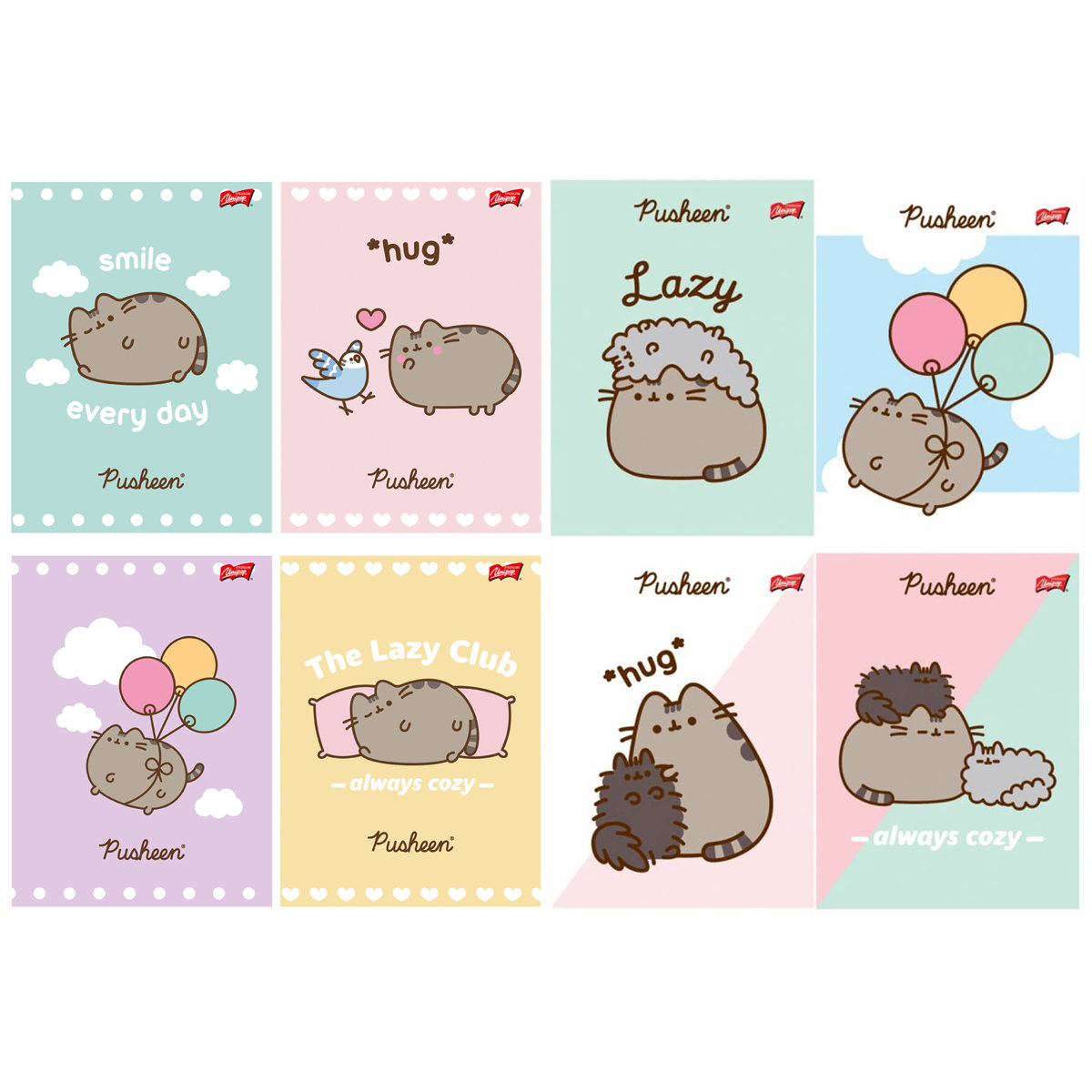 8 X ZESZYT A5, 32 KARTKI, KRATKA, PUSHEEN KOTEK KOT, KAŻDY INNY