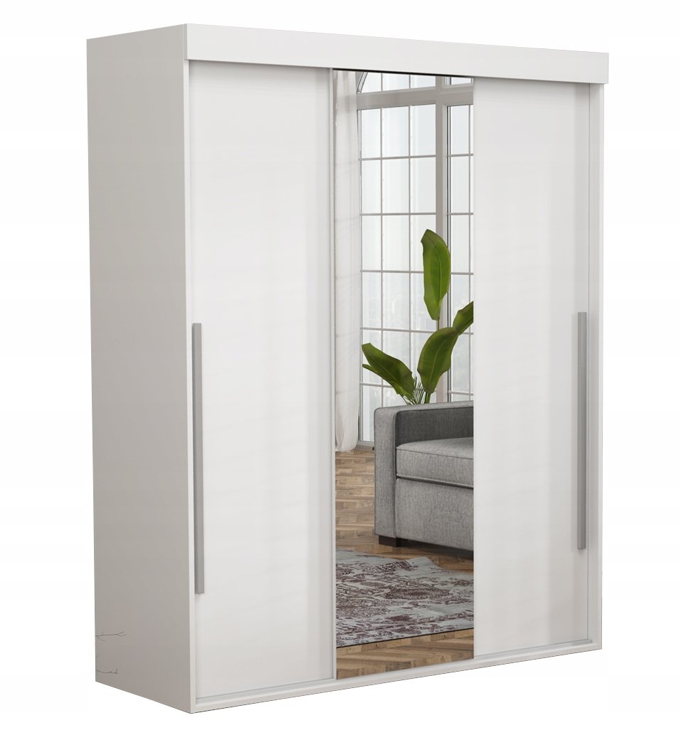 Funkcjonalna Szafa Przesuwna ALLAM+ 240x202 Alu Biała Lustro