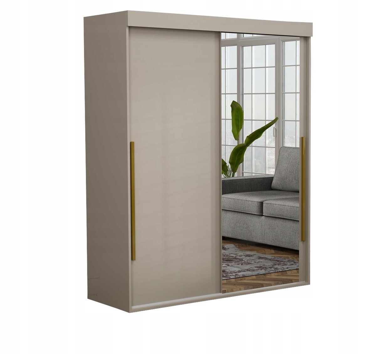 Szafa Do Garderoby ALLAM SLIM Lustro ZŁOTE Uchwyty 100x202x45.5 KASZMIR